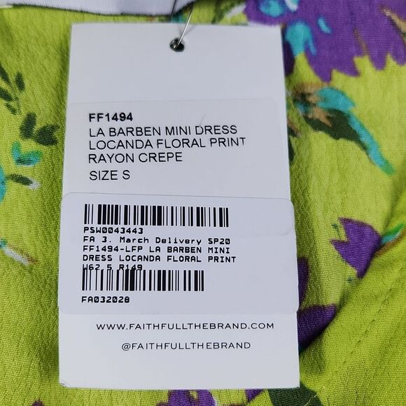NEW Faithfull The Brand - La Barben Mini Dress - Locanda Floral Green - 4 -Small - Picture 7 of 12